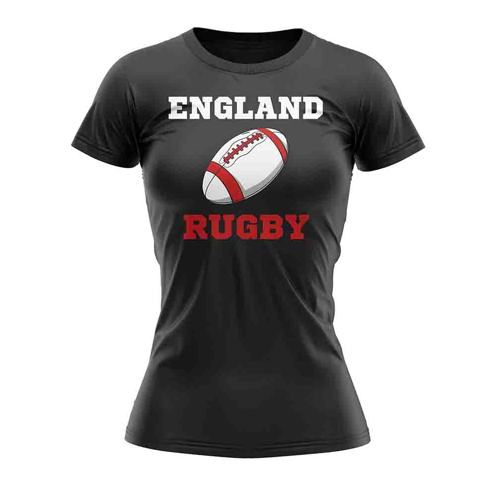 England Rugby Ball T-Shirt (Black) - Ladies Product - Football Shirts UKSoccershop   