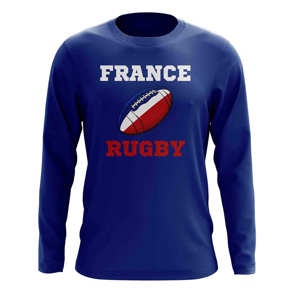 France Rugby Ball Long Sleeve Tee (Blue) Product - T-Shirt UKSoccershop   