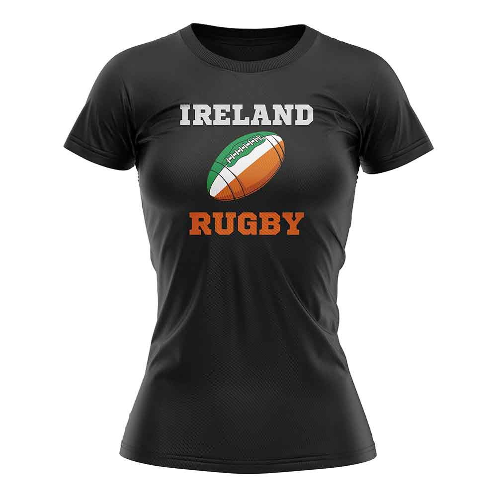 Ireland Rugby Ball T-Shirt (Black) - Ladies Product - Football Shirts UKSoccershop   