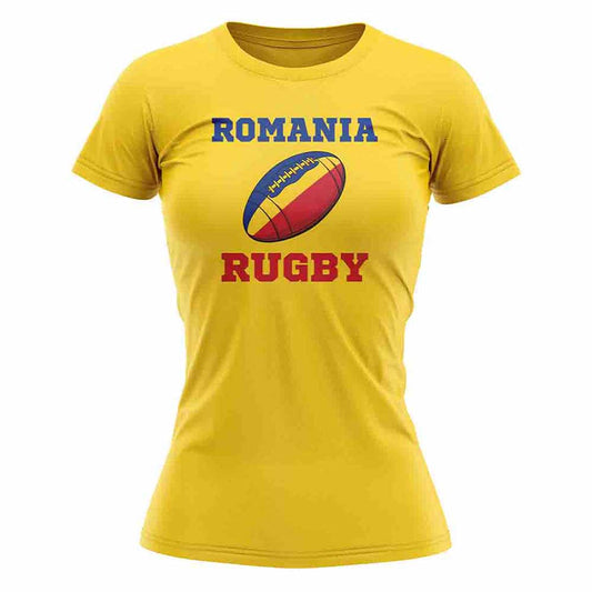 Romania Rugby Ball T-Shirt (Yellow) - Ladies