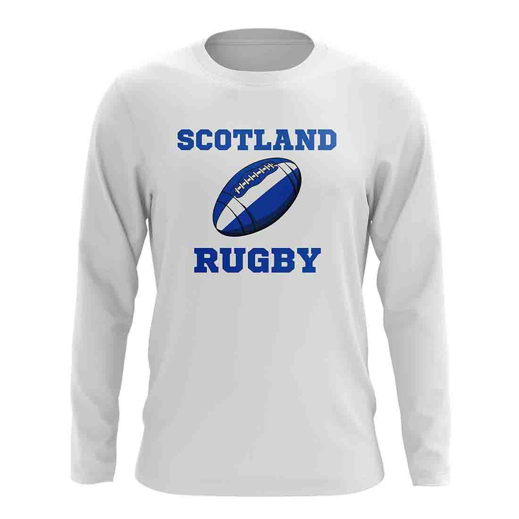 Scotland Rugby Ball Long Sleeve Tee (White) Product - T-Shirt UKSoccershop   