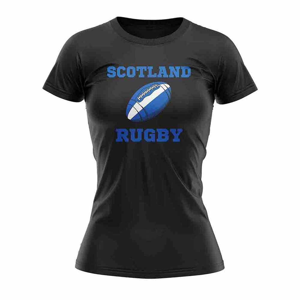 Scotland Rugby Ball T-Shirt (Black) - Ladies Product - Football Shirts UKSoccershop   