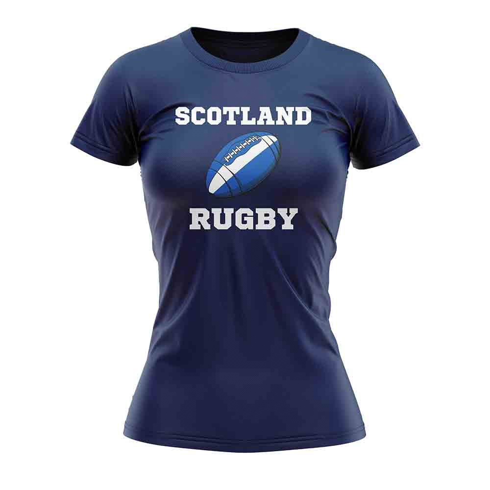 Scotland Rugby Ball T-Shirt (Navy) - Ladies Product - Football Shirts UKSoccershop   