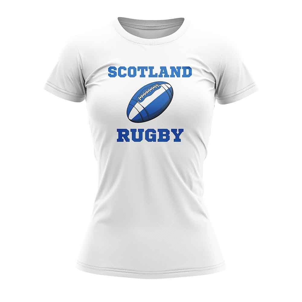 Scotland Rugby Ball T-Shirt (White) - Ladies Product - Football Shirts UKSoccershop   