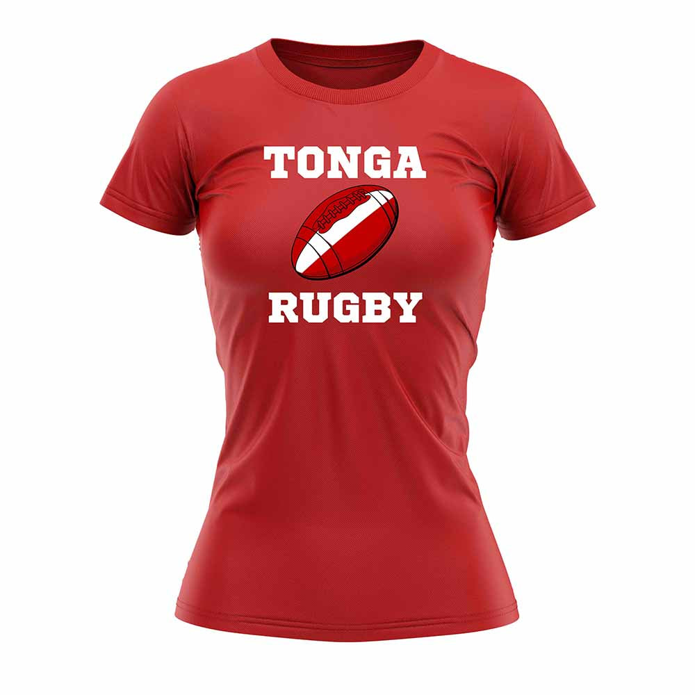 Tonga Rugby Ball T-Shirt (Red) - Ladies Product - Football Shirts UKSoccershop   