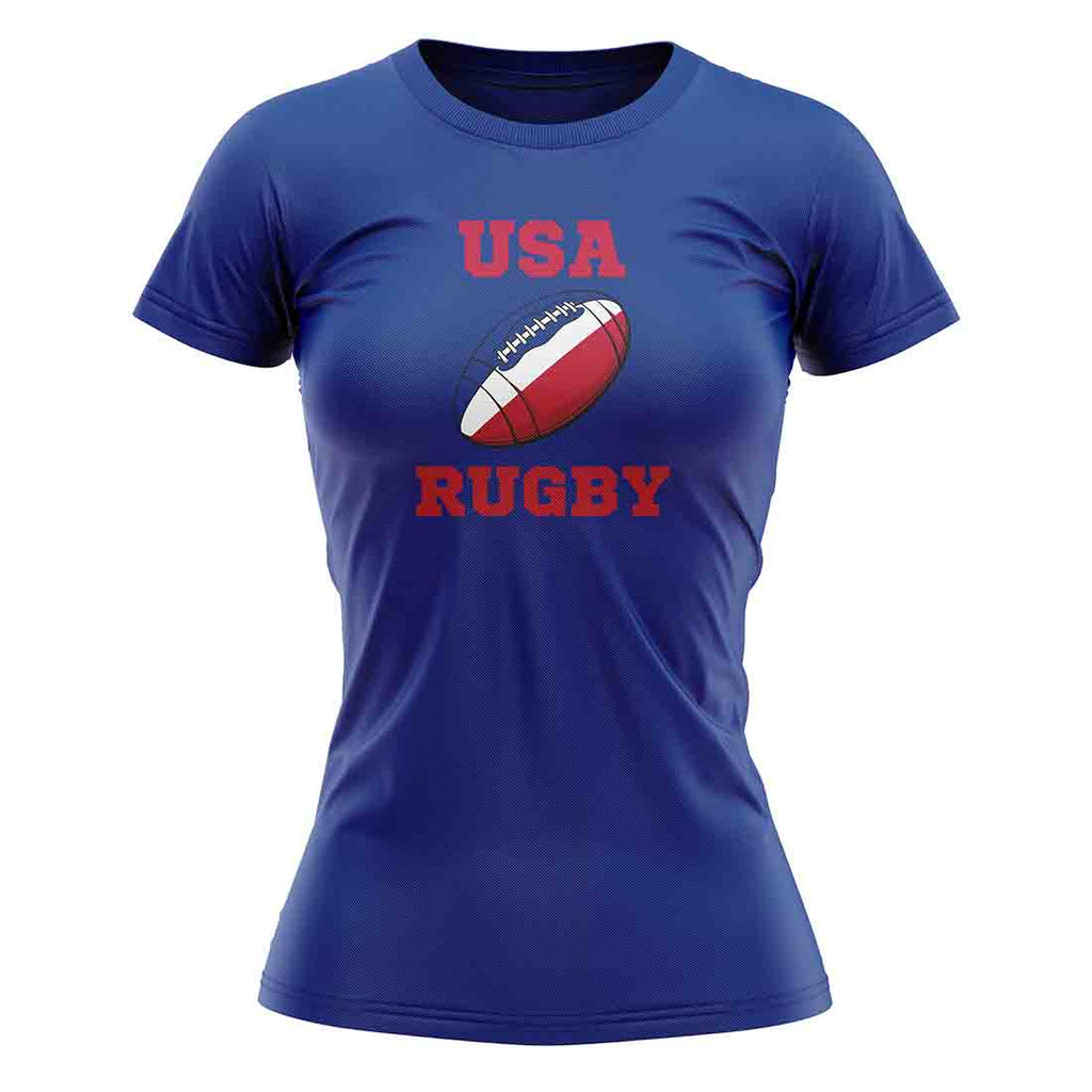 USA Rugby Ball T-Shirt (Blue) - Ladies Product - Football Shirts UKSoccershop   