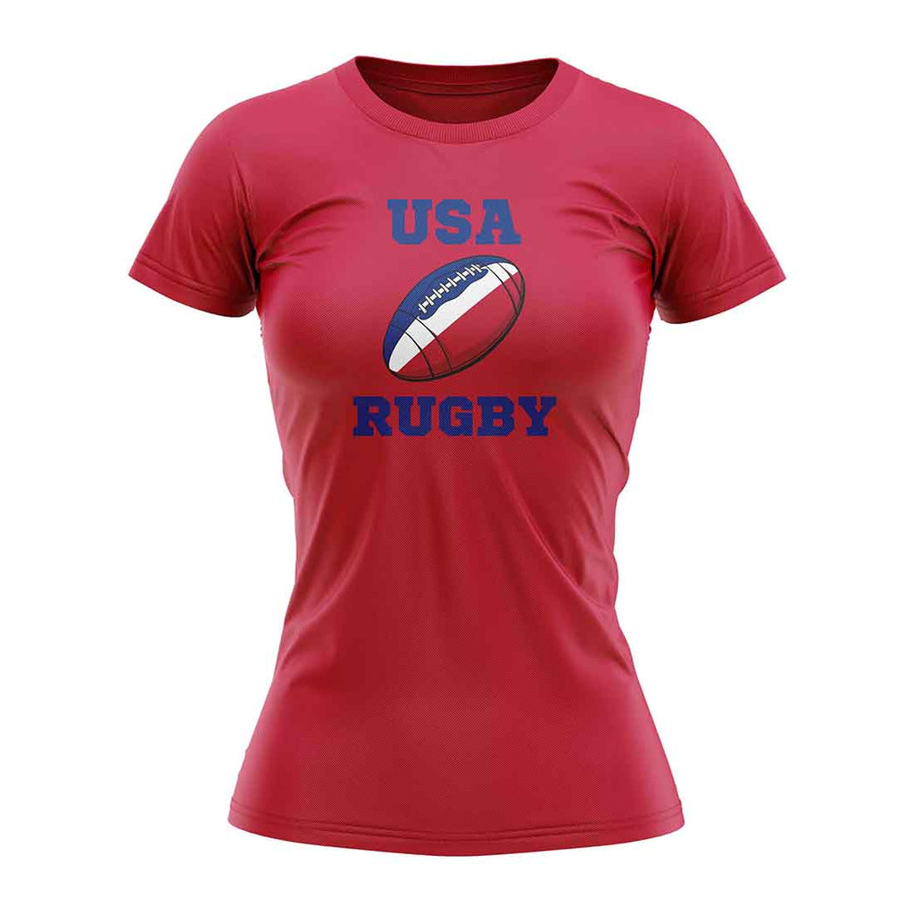 USA Rugby Ball T-Shirt (Red) - Ladies Product - Football Shirts UKSoccershop   