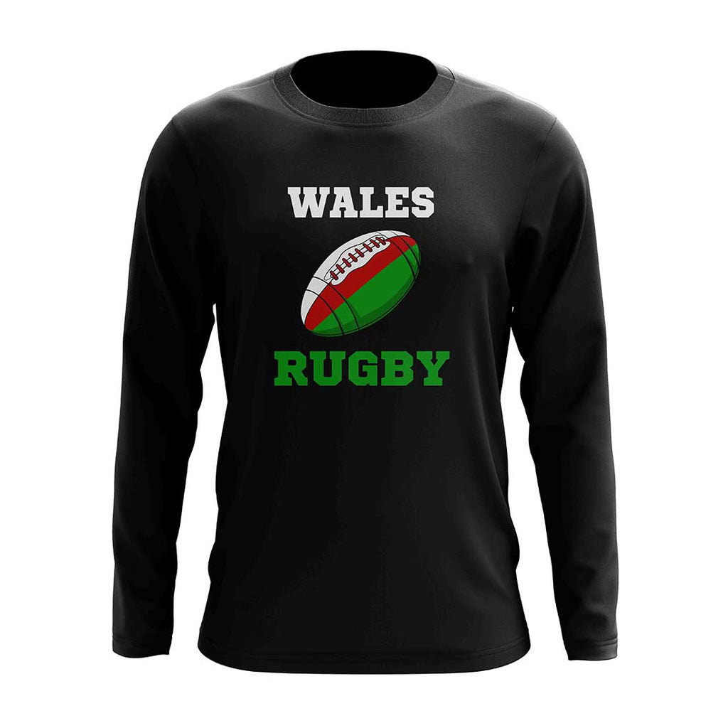 Wales Rugby Ball Long Sleeve Tee (Black) Product - T-Shirt UKSoccershop   