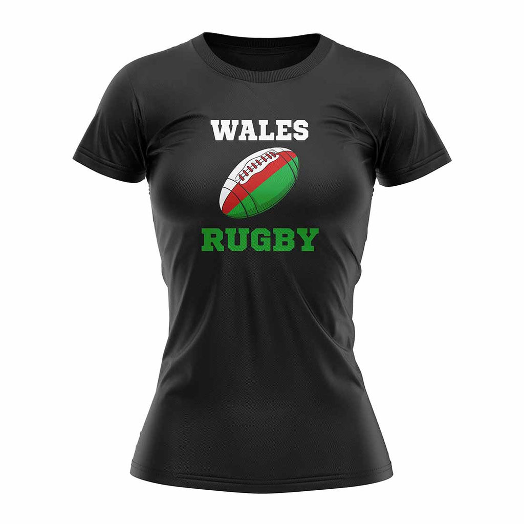 Wales Rugby Ball T-Shirt (Black) - Ladies Product - Football Shirts UKSoccershop   