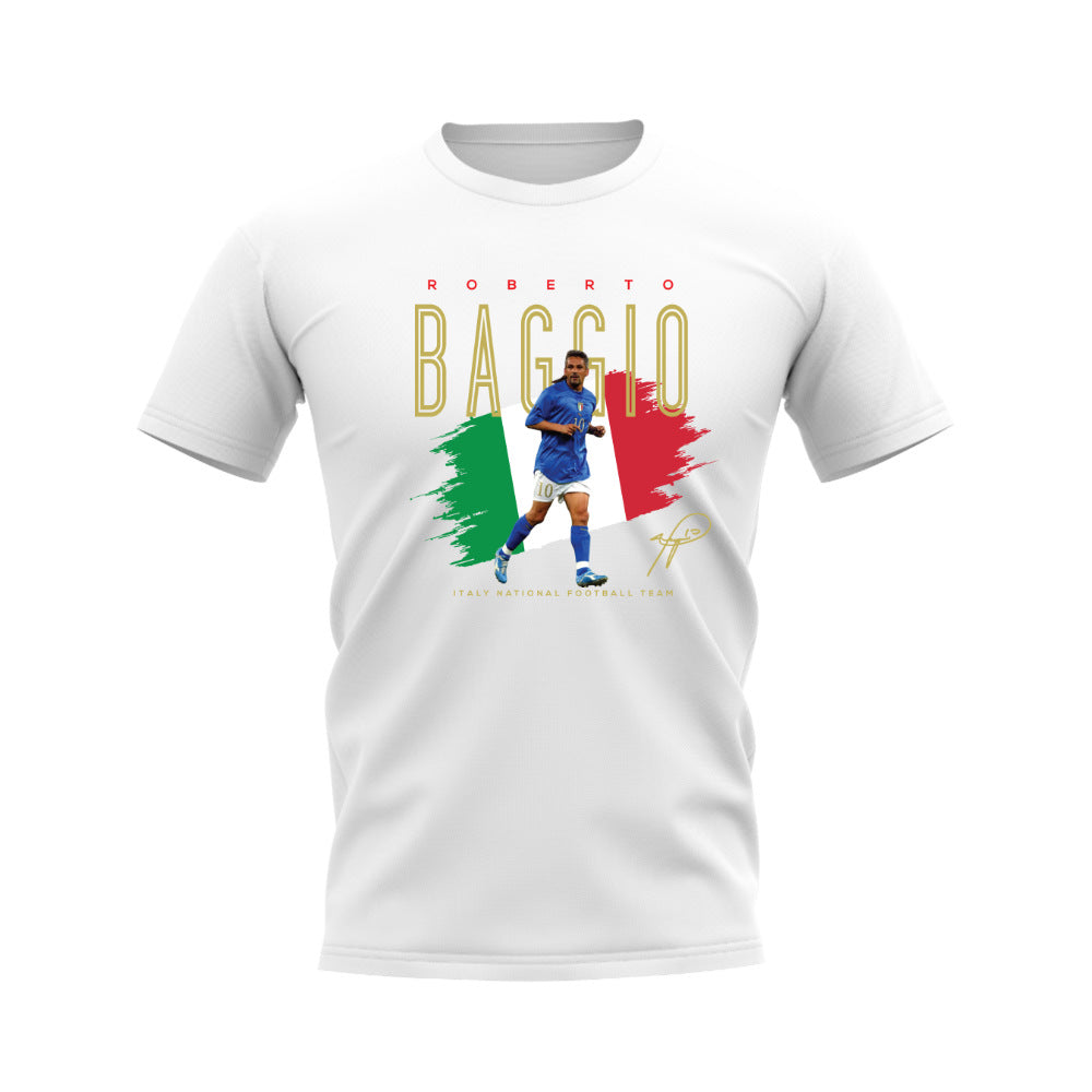 Roberto Baggio Italy Football Crest T-Shirt (White)  UKSoccershop   