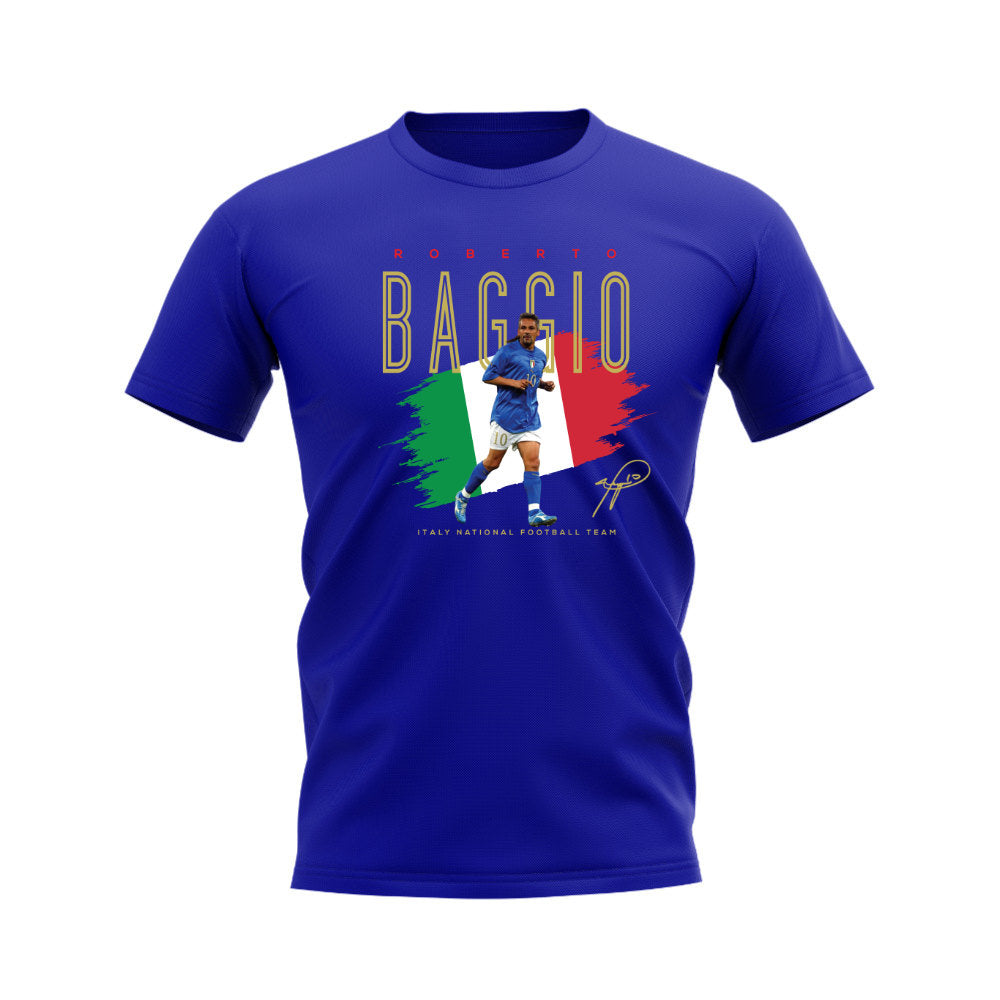 Roberto Baggio Italy Football Crest T-Shirt (Blue)  UKSoccershop   
