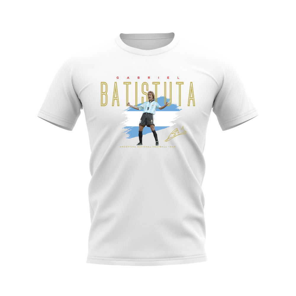 Gabriel Batistuta Argentina Football Celebration T-Shirt (White)  UKSoccershop   