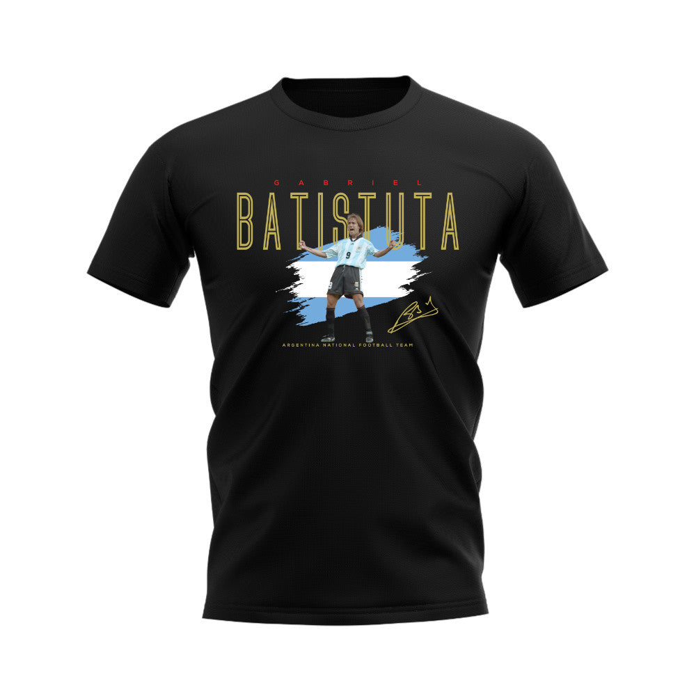 Gabriel Batistuta Argentina Football Celebration T-Shirt (Black)  UKSoccershop   