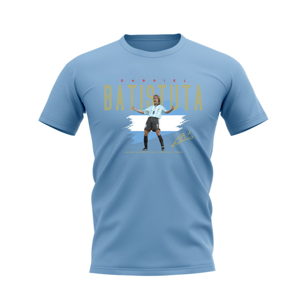 Gabriel Batistuta Argentina Football Celebration T-Shirt (Sky Blue)  UKSoccershop   