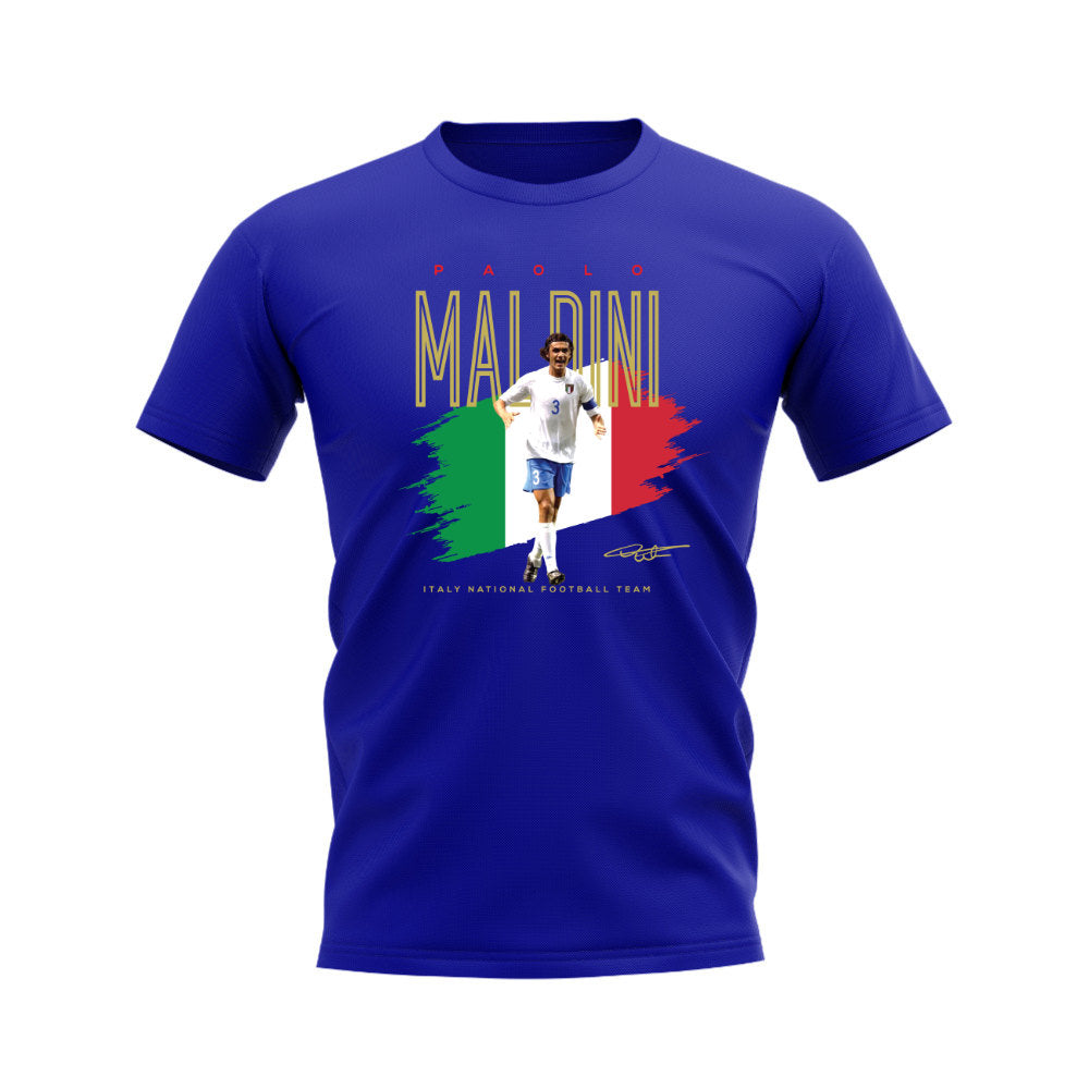 Paolo Maldini Italy Football Celebration T-Shirt (Royal)  UKSoccershop   