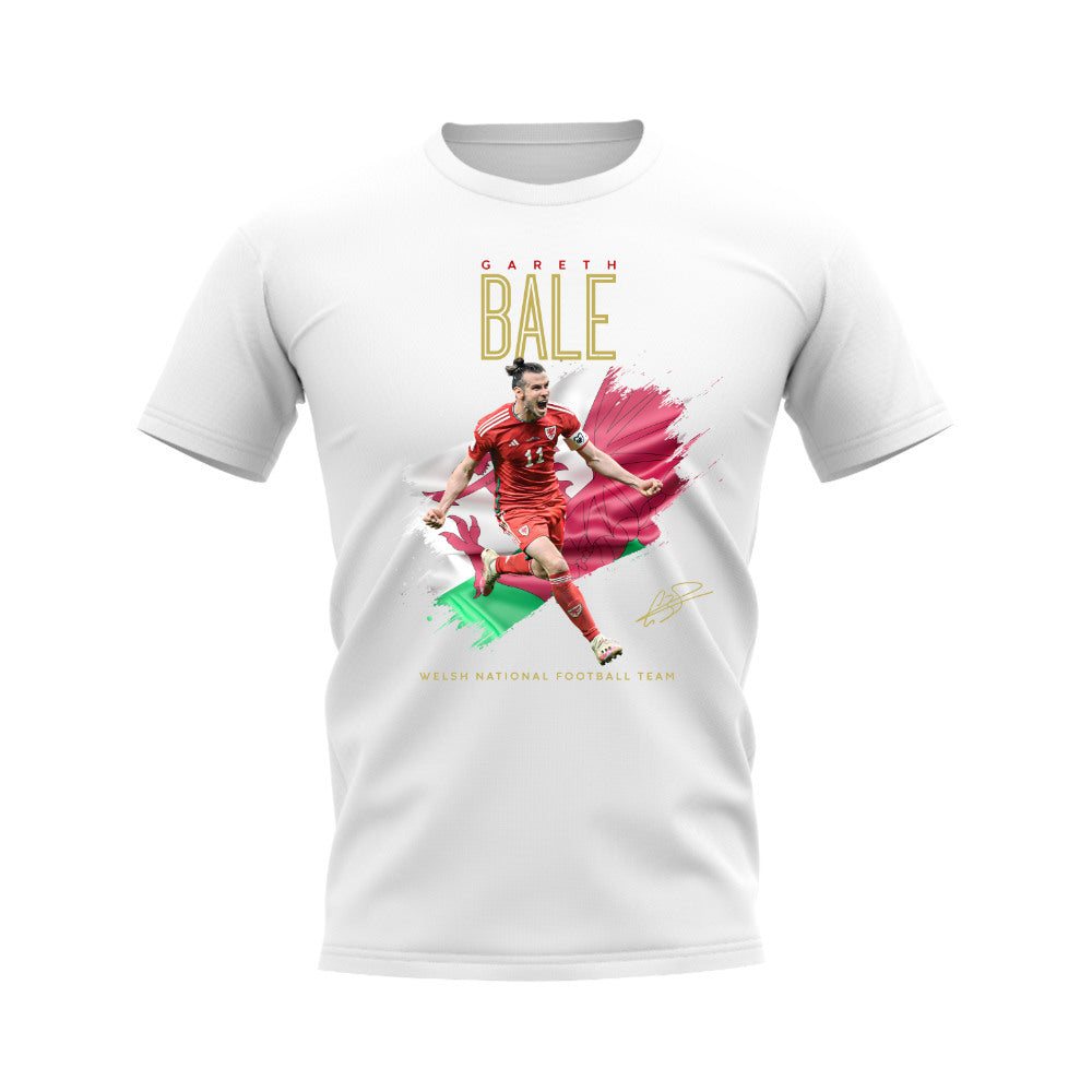 Gareth Bale Wales Celebration T-Shirt (White)  UKSoccershop   