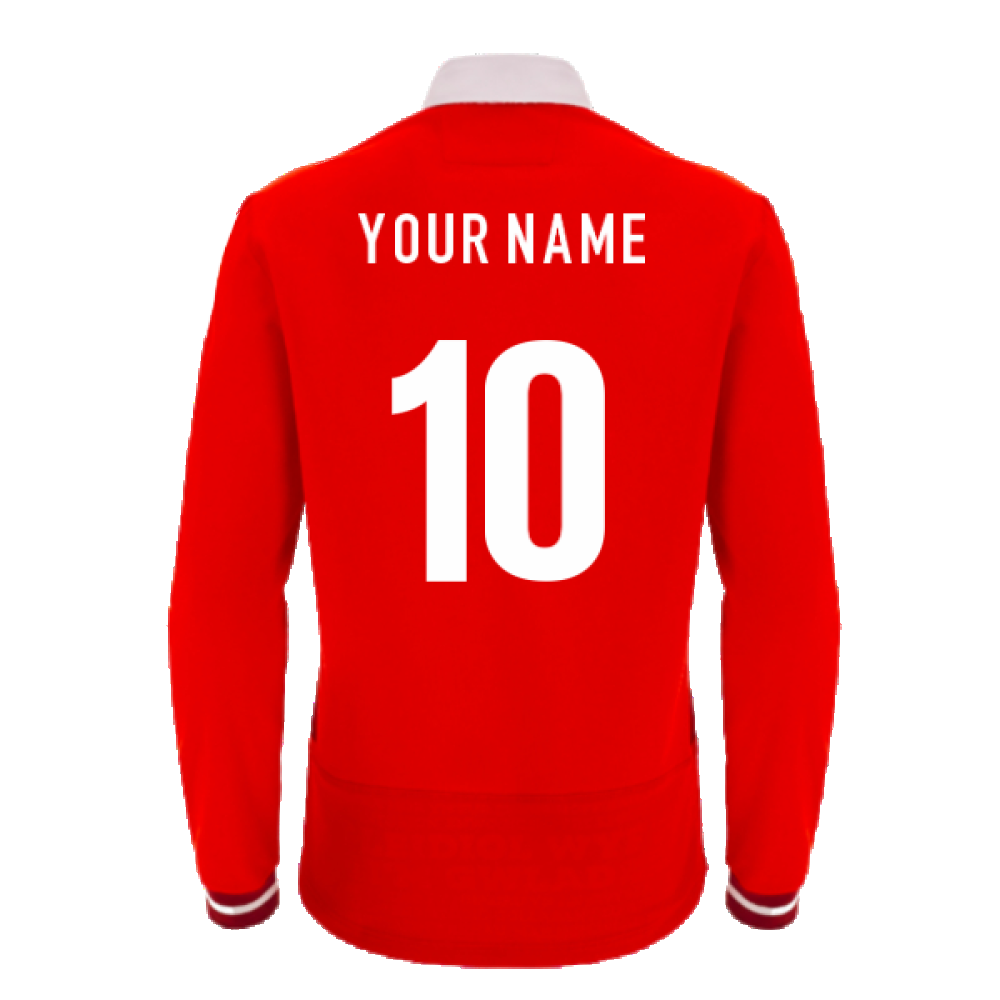 2023-2024 Wales Rugby LS Cotton Home Shirt (Your Name) Product - Hero Shirts Macron   