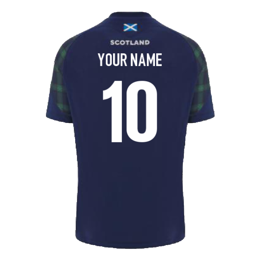 2023-2024 Scotland Rugby Travel Polycotton T-Shirt (Navy) (Your Name) Product - Hero Shirts Macron   