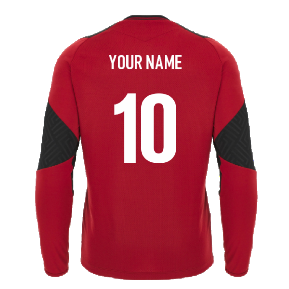 2023-2024 Wales Rugby Long Sleeve Training Tee (Red) (Your Name) Product - Hero Shirts Macron   