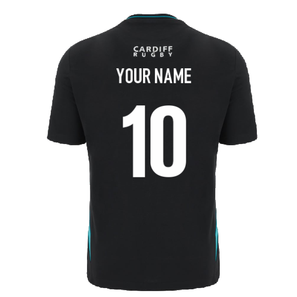 2023-2024 Cardiff Blues Travel Rugby T-Shirt (Black) (Your Name) Product - Hero Shirts Macron   