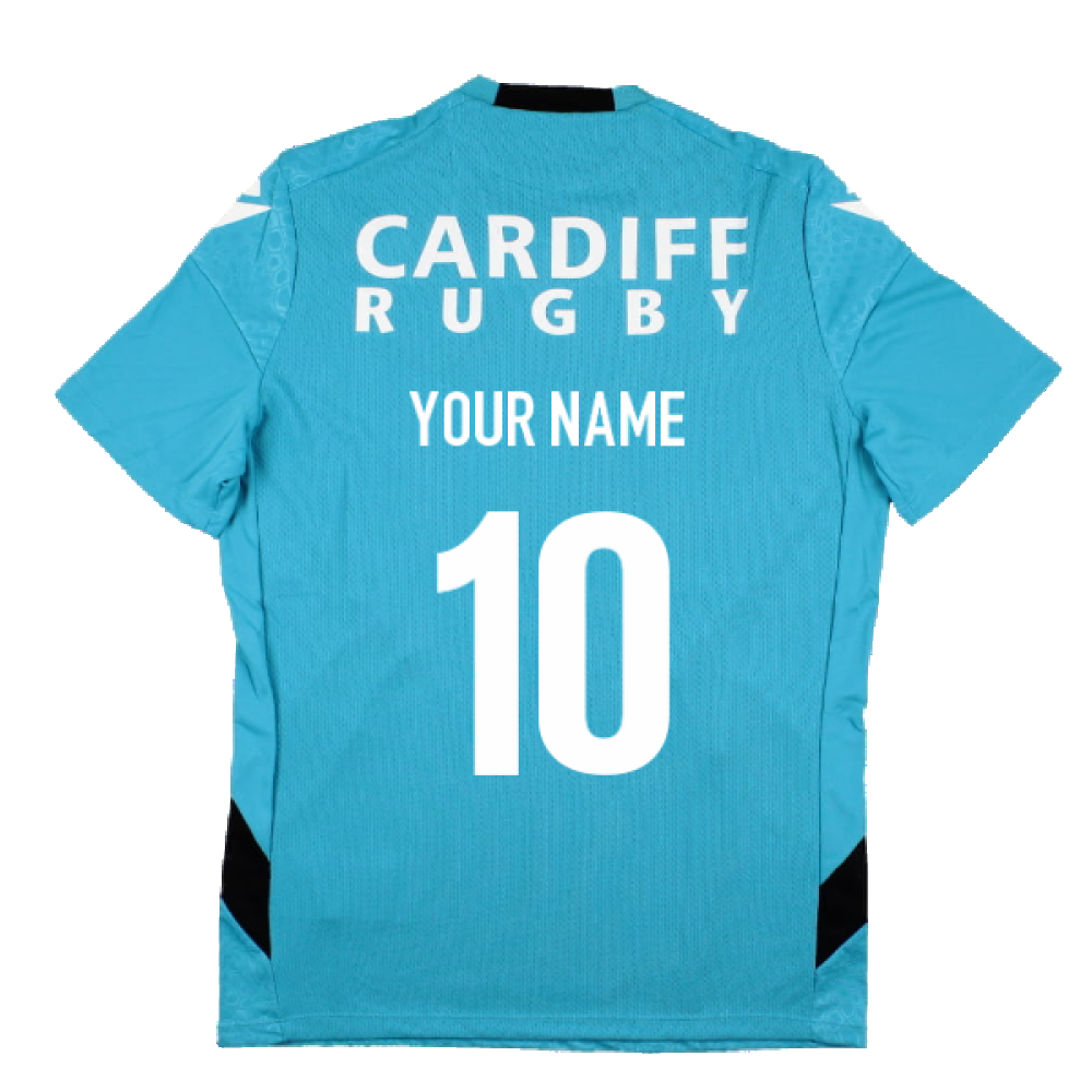2023-2024 Cardiff Blues Rugby Training Poly Shirt (Aqua) (Your Name) Product - Hero Shirts Macron   