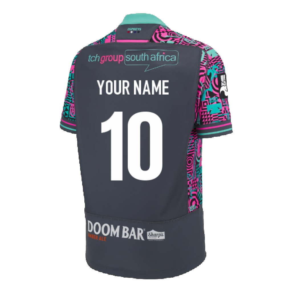 2023-2024 Ospreys Rugby Euro Poly Replica Shirt (Your Name) Product - Hero Shirts Macron   