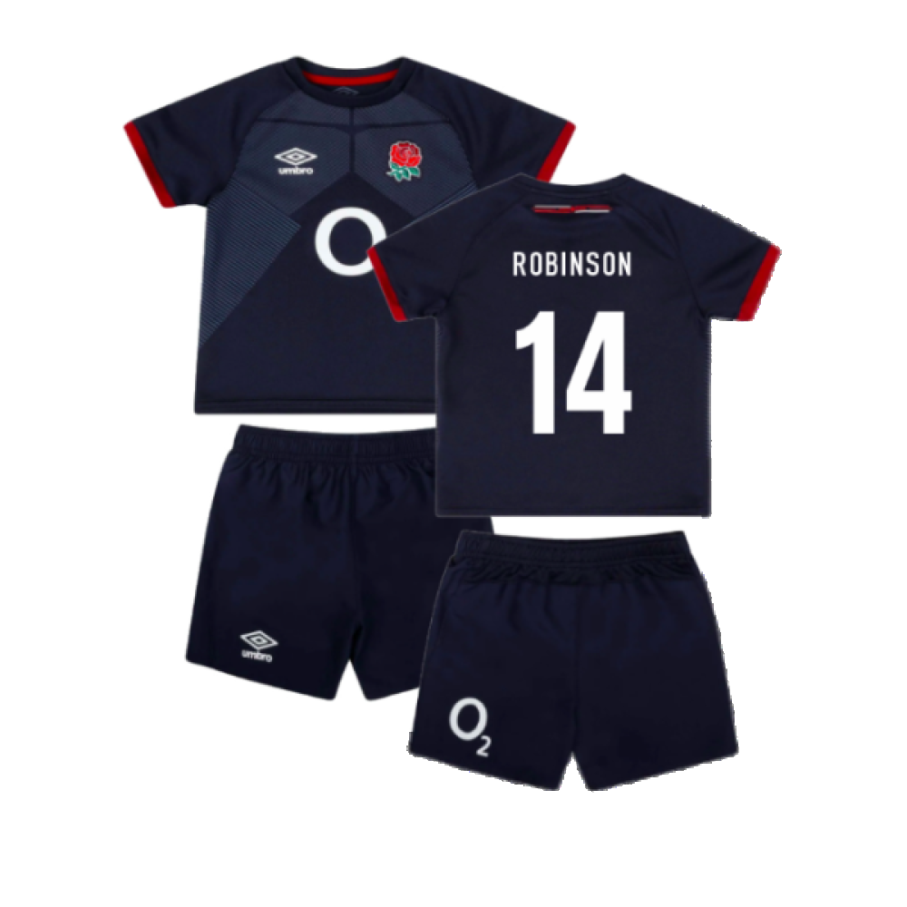 2023-2024 England Rugby Alternate Replica Infant Kit (Robinson 14) Product - Hero Shirts Umbro   