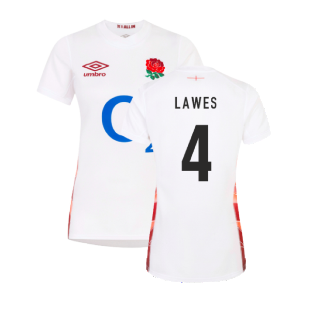 2023-2024 England Rugby Red Roses Rugby Jersey (Ladies) (Lawes 4) Product - Hero Shirts Umbro   