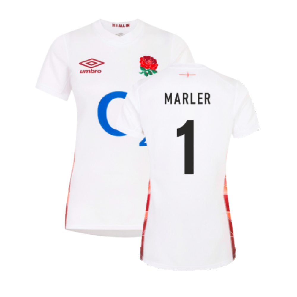 2023-2024 England Rugby Red Roses Rugby Jersey (Ladies) (Marler 1) Product - Hero Shirts Umbro   