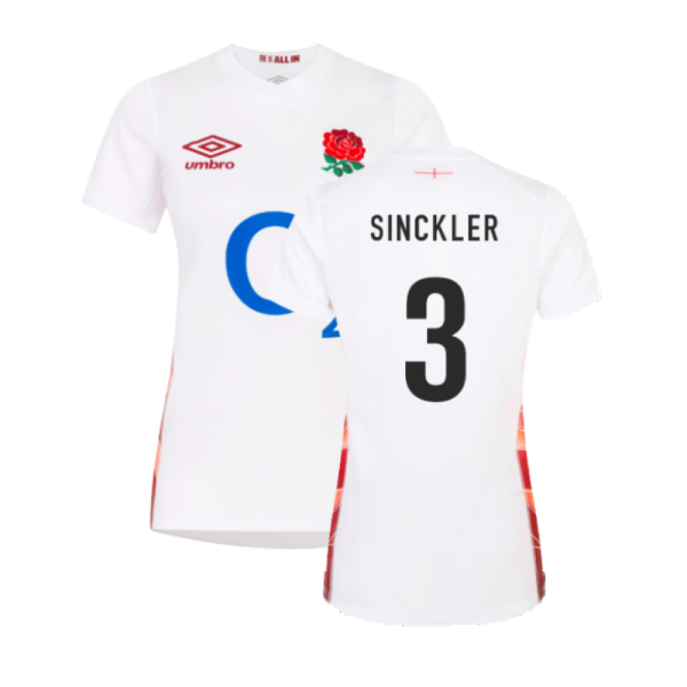 2023-2024 England Rugby Red Roses Rugby Jersey (Ladies) (Sinckler 3) Product - Hero Shirts Umbro   