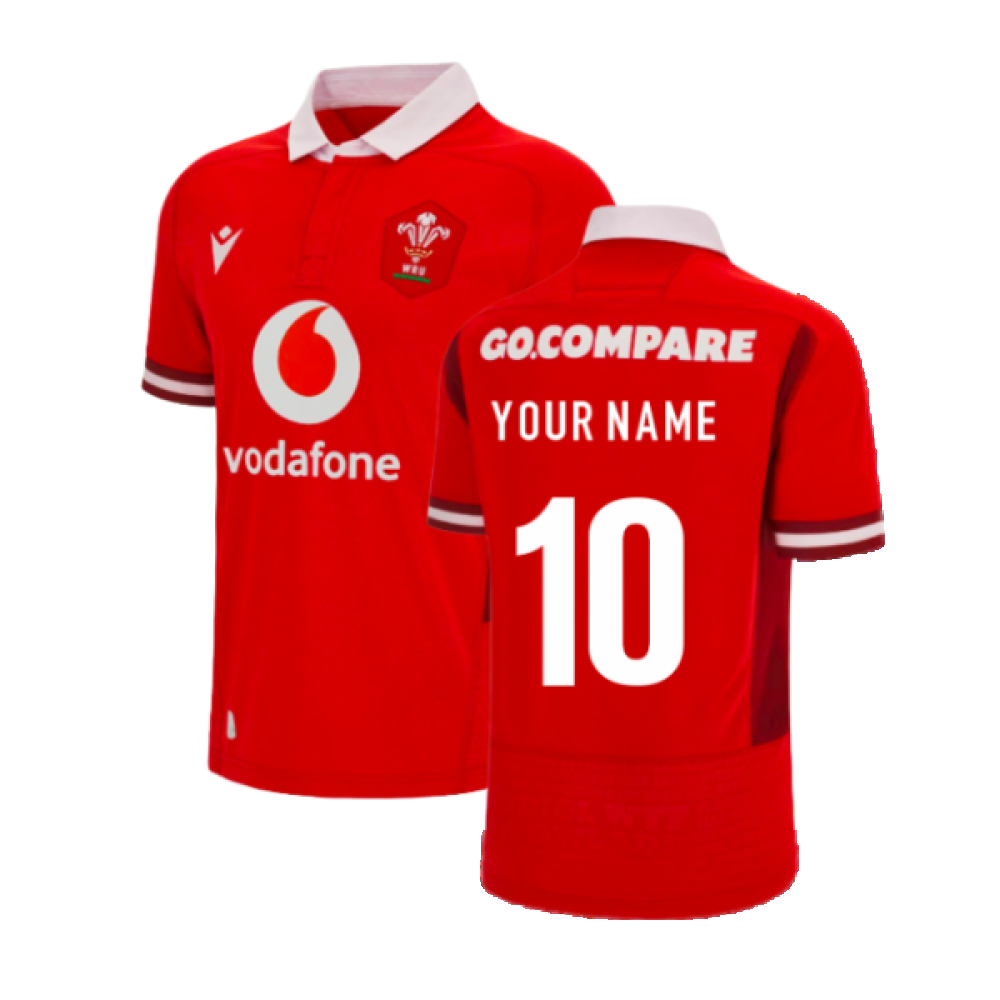 2023-2024 Wales Rugby WRU Home Poly Shirt (Your Name) Product - Hero Shirts Macron   