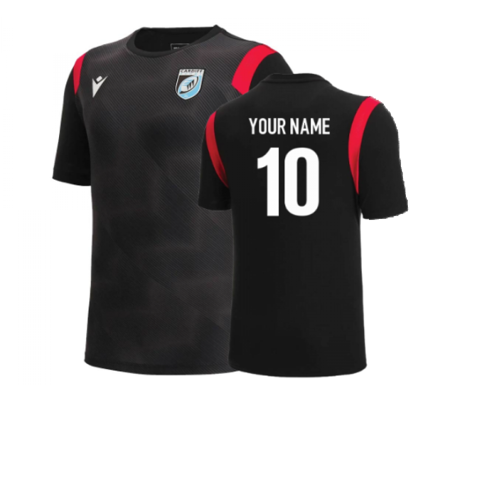 2022-2023 Cardiff Blues Warm Up Poly Dry T-Shirt (Black) (Your Name) Product - Hero Shirts Macron   