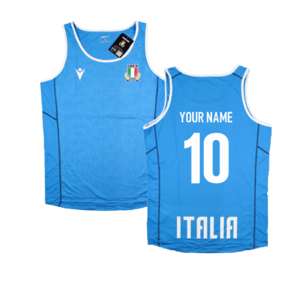 2022-2023 Italy Sleeveless Rugby Vest (Blue) (Your Name) Product - Hero Shirts Macron   