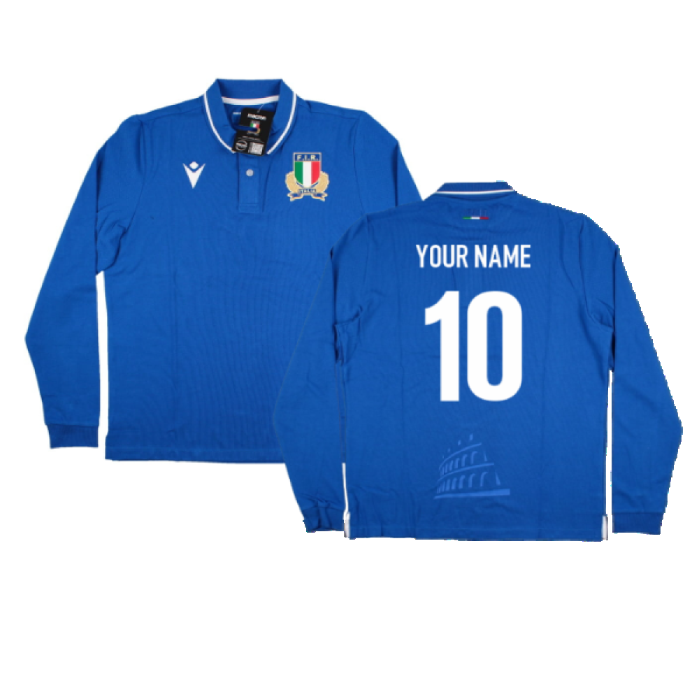 2022-2023 Italy Rugby LS Cotton Home Shirt (Your Name) Product - Hero Shirts Macron   
