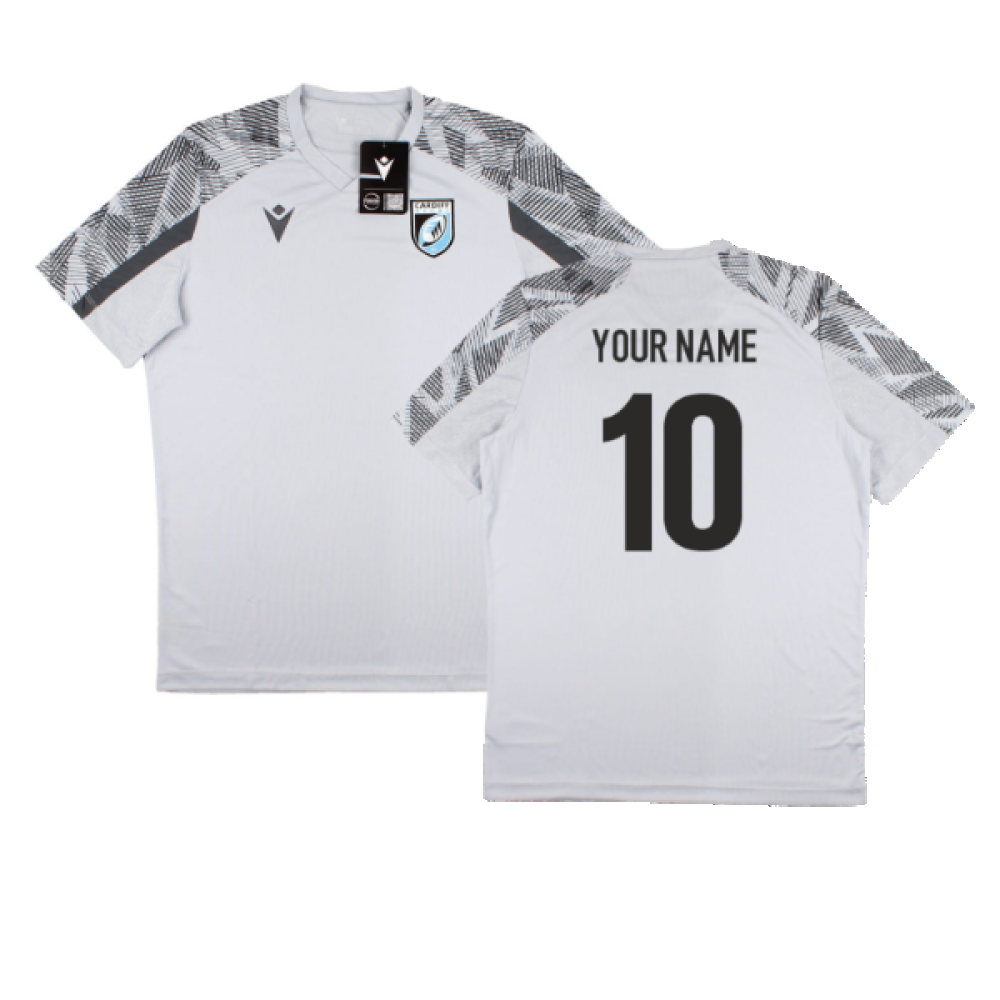 2022-2023 Cardiff Rugby Training Poly Dry Shirt (Grey) (Your Name) Product - Hero Shirts Macron   