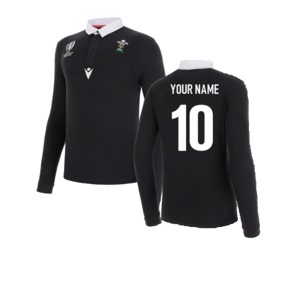 Wales RWC 2023 Rugby LS Jersey (Black) (Your Name) Product - Hero Shirts Macron   