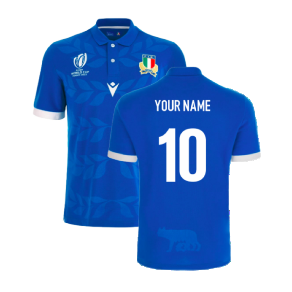 Italy RWC 2023 Home Cotton Rugby Shirt (Your Name) Product - Hero Shirts Macron   