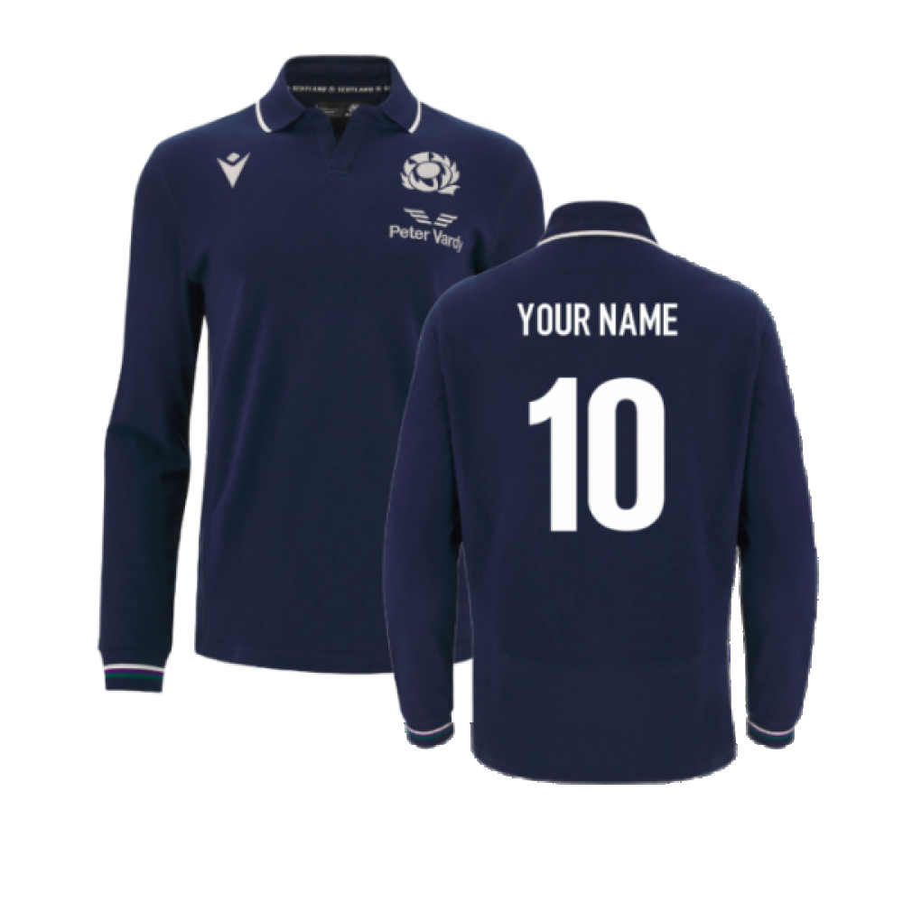 2023-2024 Scotland Home Long Sleeve Cotton Rugby Shirt (Your Name) Product - Hero Shirts Macron   