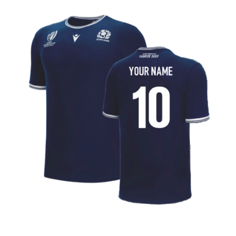2023-2024 Scotland Rugby Polycotton Tee (Navy) - Kids (Your Name) Product - Hero Shirts Macron   