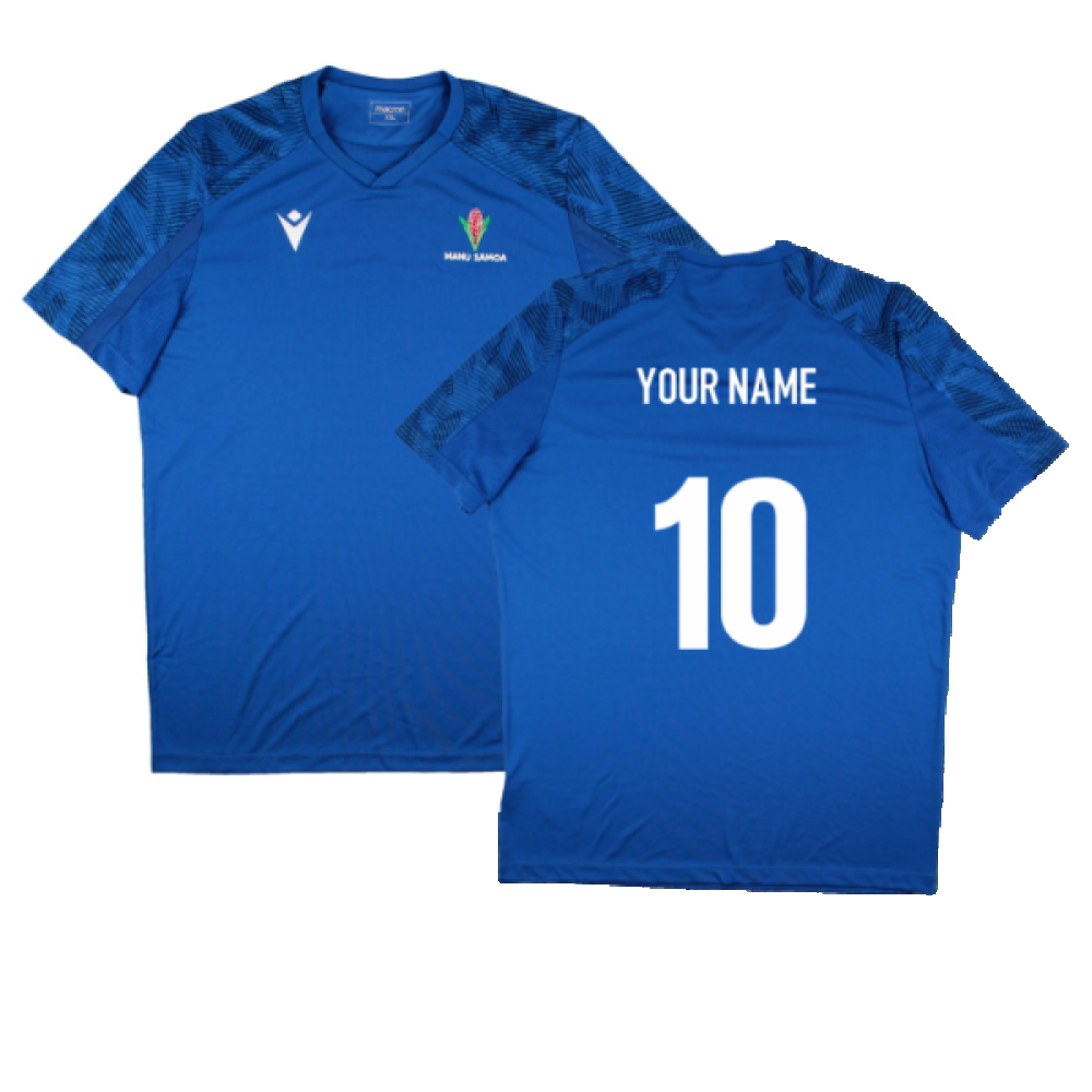2023-2024 Samoa Rugby Poly Dry Shirt (Royal) (Your Name) Product - Hero Shirts Macron   