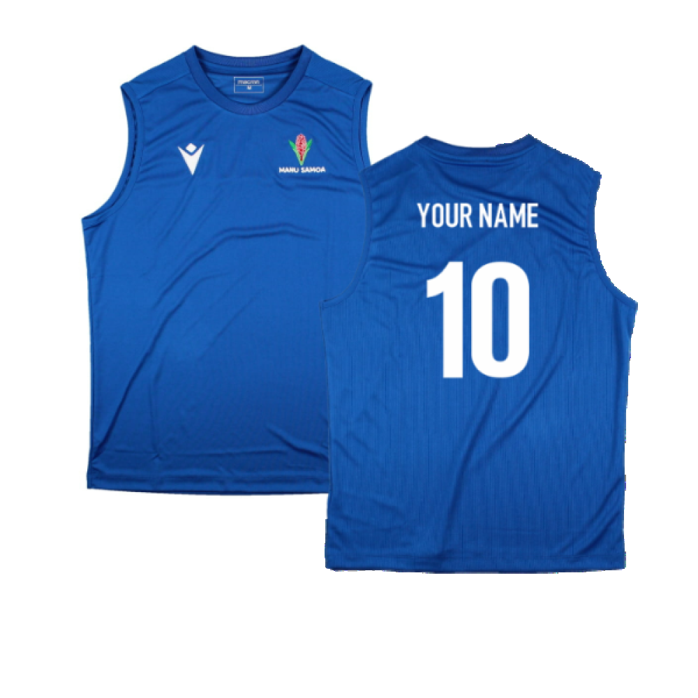 2023-2024 Samoa Rugby Sleeveless Training Jersey (Royal) (Your Name) Product - Hero Shirts Macron   