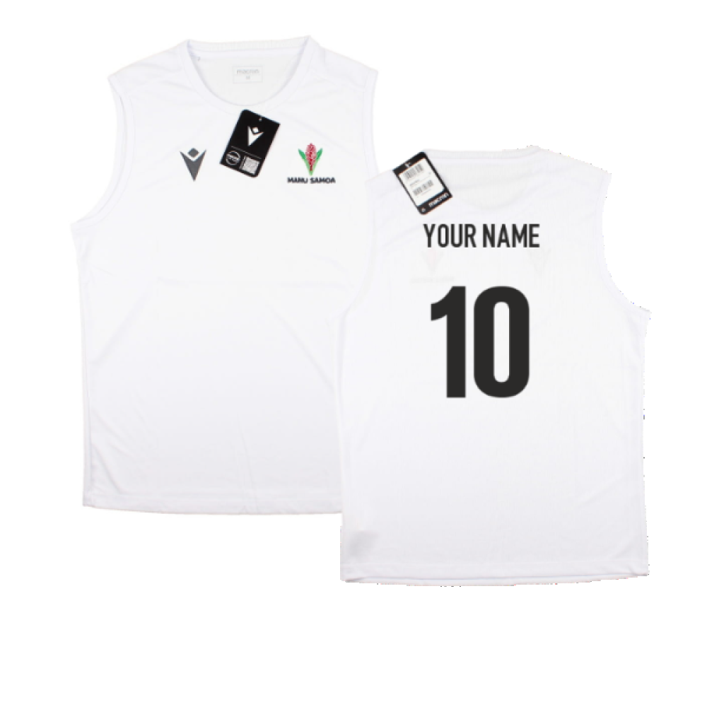 2023-2024 Samoa Rugby Sleeveless Training Jersey (White) (Your Name) Product - Hero Shirts Macron   