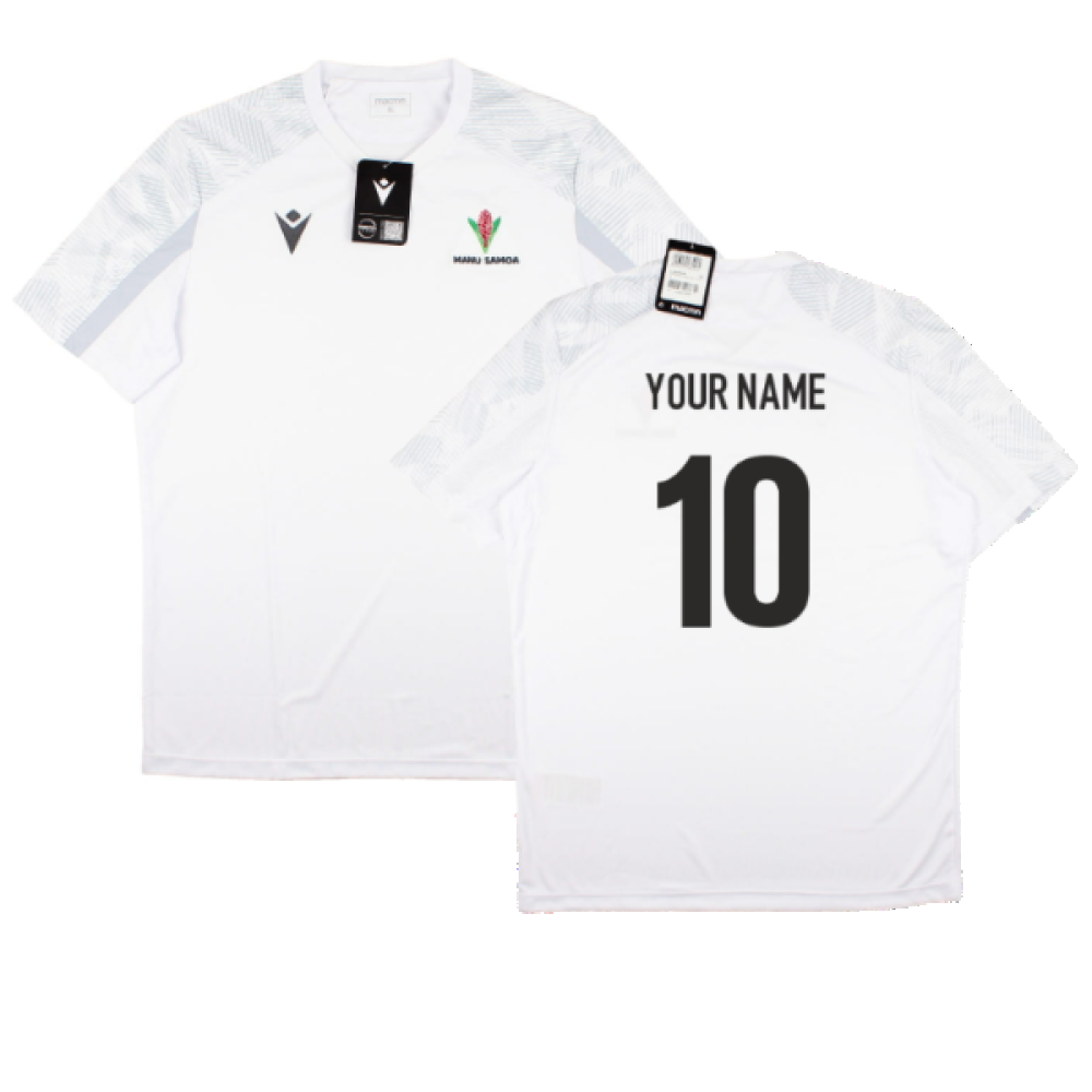 2023-2024 Samoa Rugby Poly Dry Shirt (White) (Your Name) Product - Hero Shirts Macron   