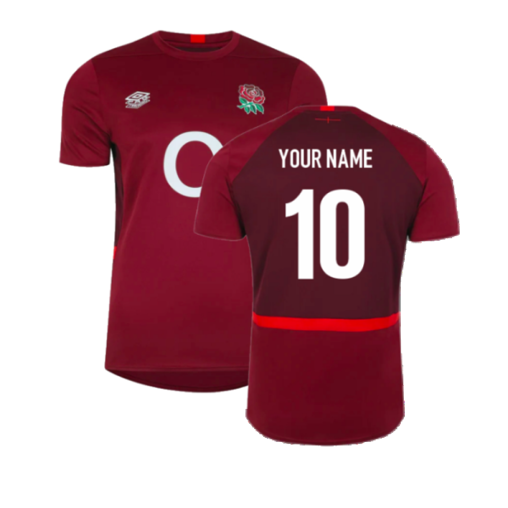2023-2024 England Rugby Gym Tee (Tibetan Red) (Your Name) Product - Hero Shirts Umbro   