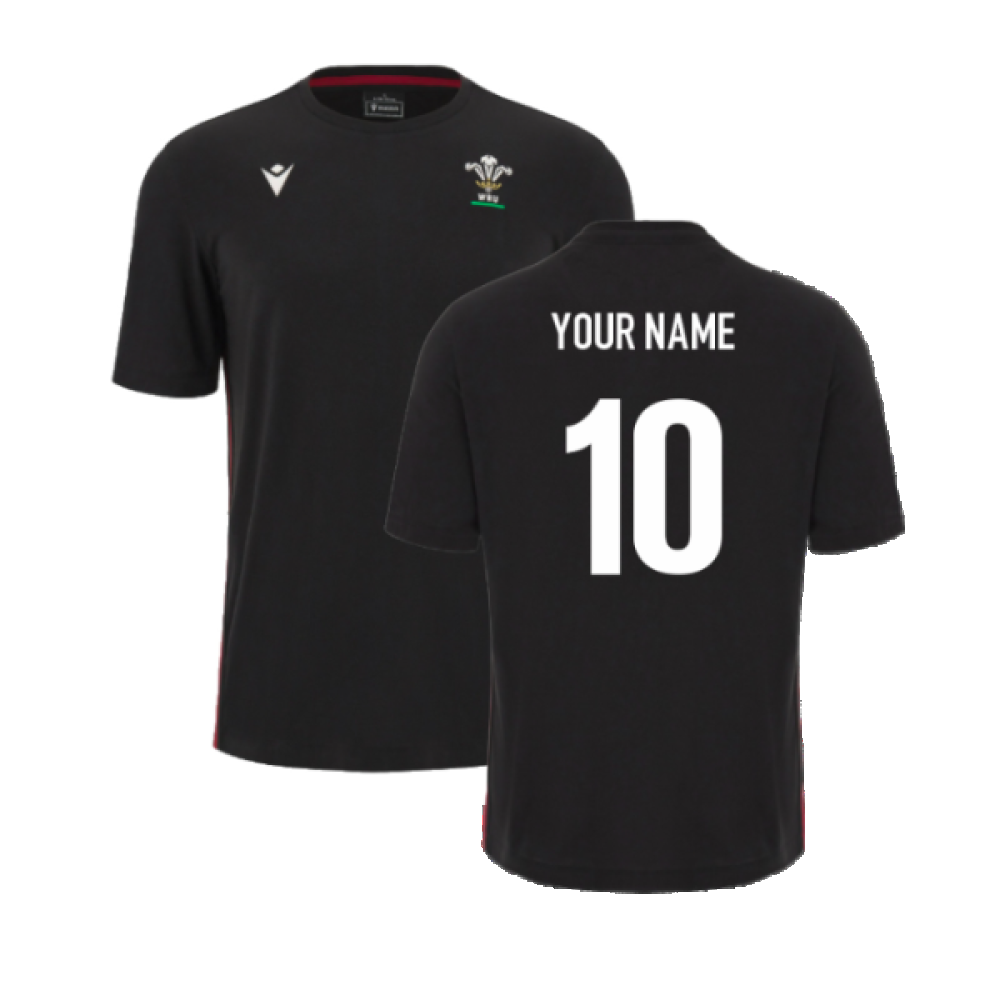 2023-2024 Wales Rugby Travel Cotton Shirt (Black) (Your Name) Product - Hero Shirts Macron   