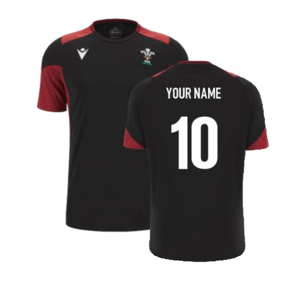 2023-2024 Wales Rugby WRU Training Gym Shirt (Black) (Your Name) Product - Hero Shirts Macron   
