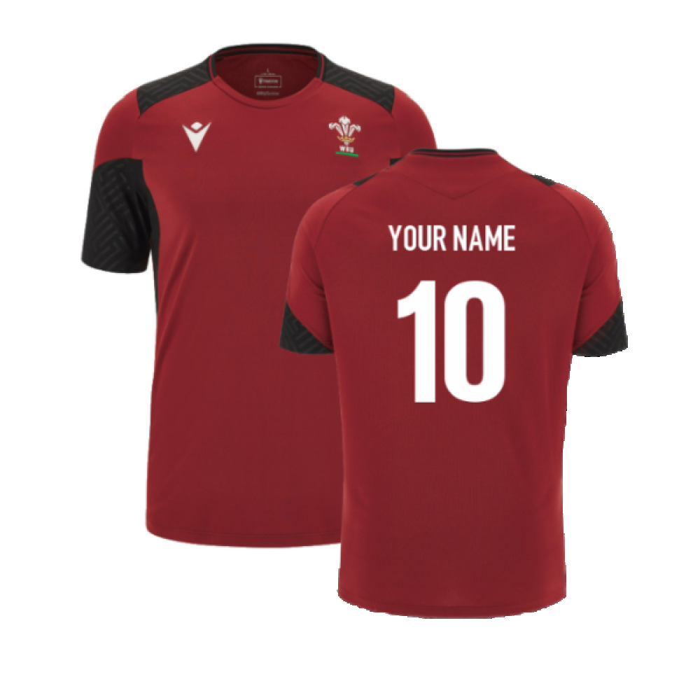2023-2024 Wales Rugby Training Gym T-Shirt (Red) (Your Name) Product - Hero Shirts Macron   
