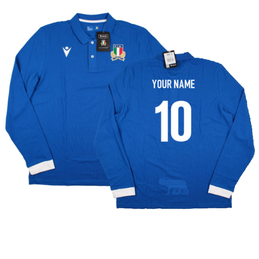 2023-2024 Italy Rugby Home LS Cotton Shirt (Your Name) Product - Hero Shirts Macron   