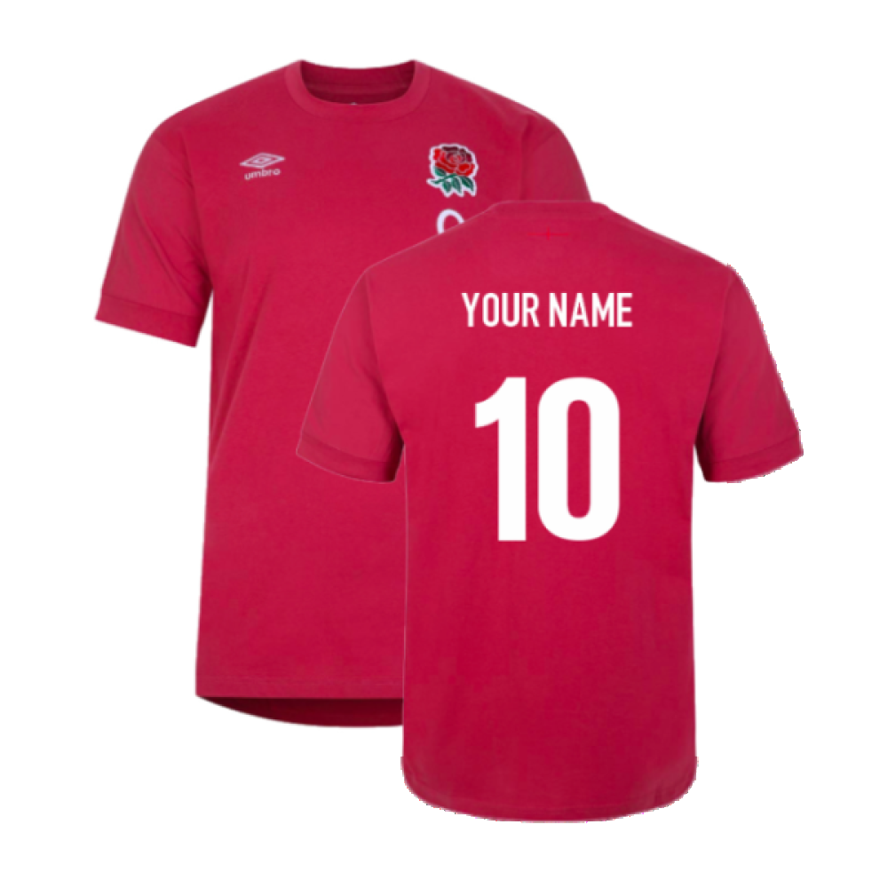 2023-2024 England Rugby Leisure T-Shirt (Earth Red) (Your Name) Product - Hero Shirts Umbro   