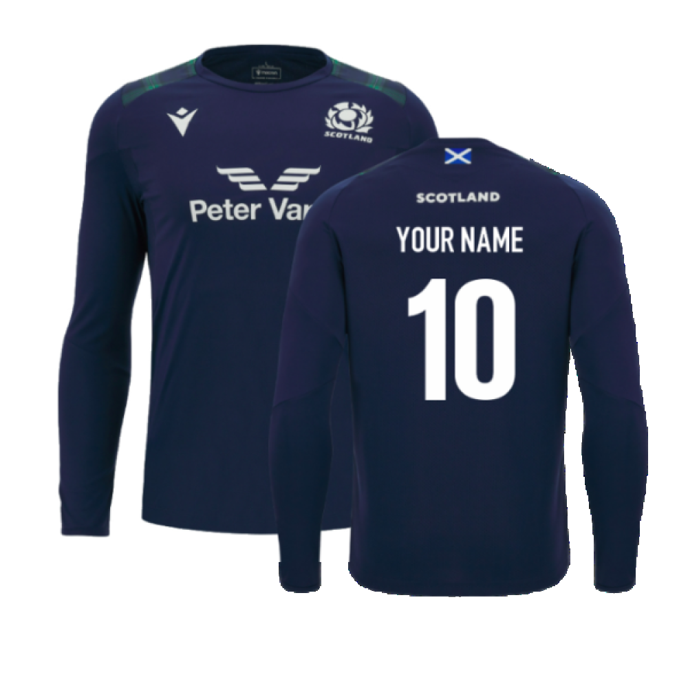 2023-2024 Scotland Rugby Long Sleeve Training Tee (Navy) (Your Name) Product - Hero Shirts Macron   
